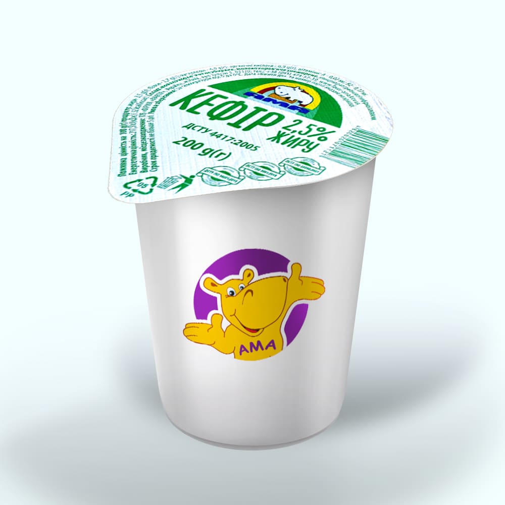 Кефір 2,5% жиру ТМ"АМА" , стакан 200 г